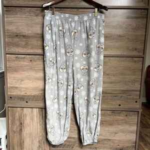 Disney L Bambi Thumper Bunny Rabbit Gray PJ Pajama Pants Winter Snowflake